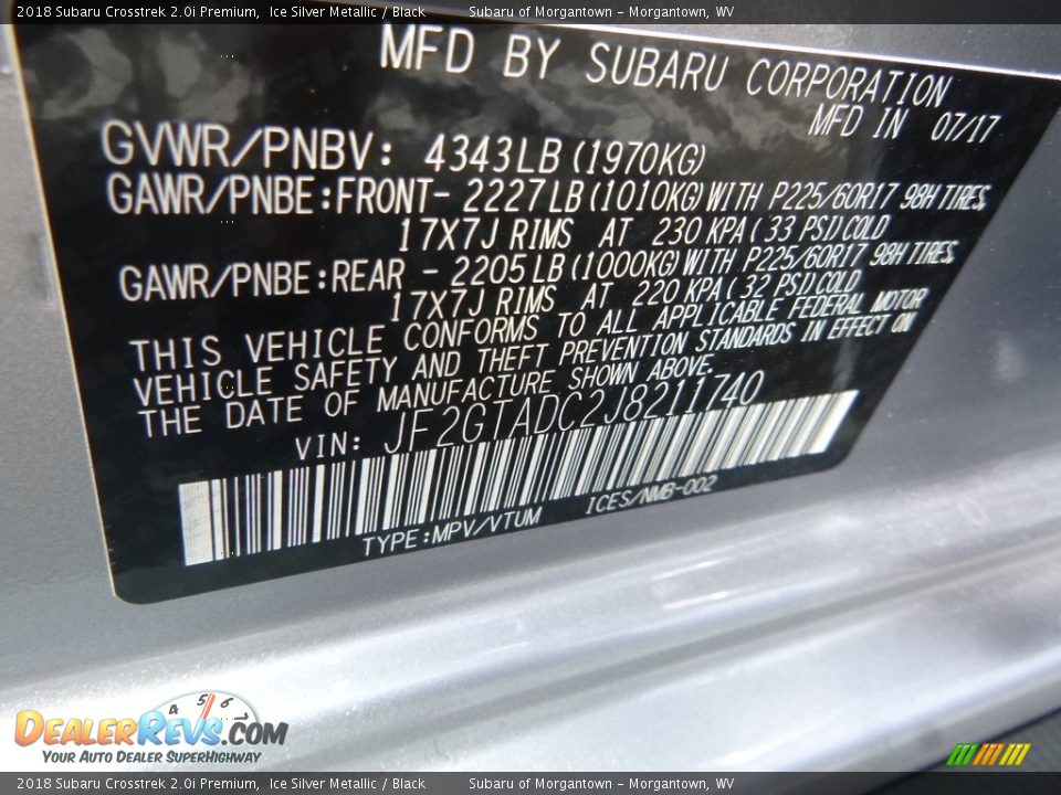 2018 Subaru Crosstrek 2.0i Premium Ice Silver Metallic / Black Photo #17