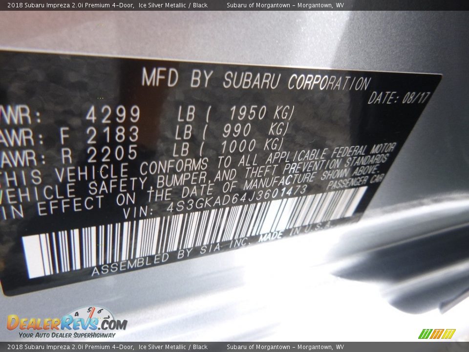 2018 Subaru Impreza 2.0i Premium 4-Door Ice Silver Metallic / Black Photo #15