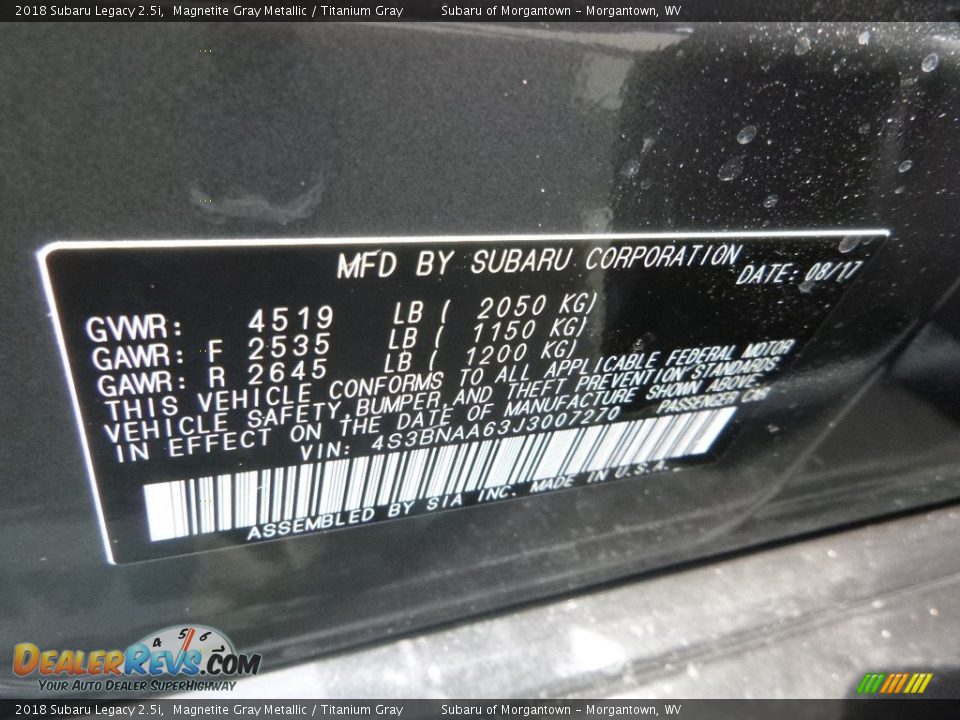 2018 Subaru Legacy 2.5i Magnetite Gray Metallic / Titanium Gray Photo #16
