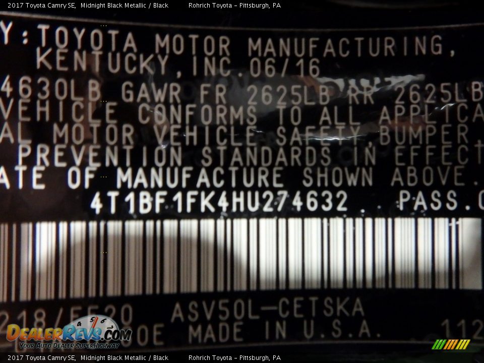 2017 Toyota Camry SE Midnight Black Metallic / Black Photo #10