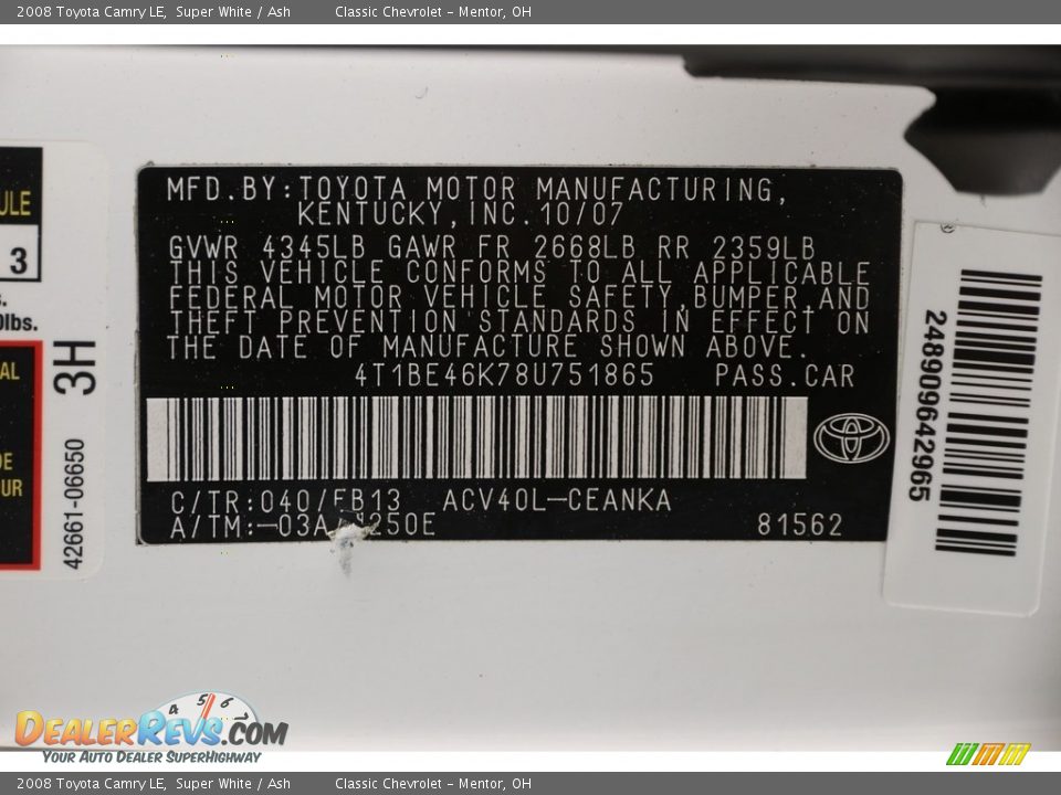 2008 Toyota Camry LE Super White / Ash Photo #18