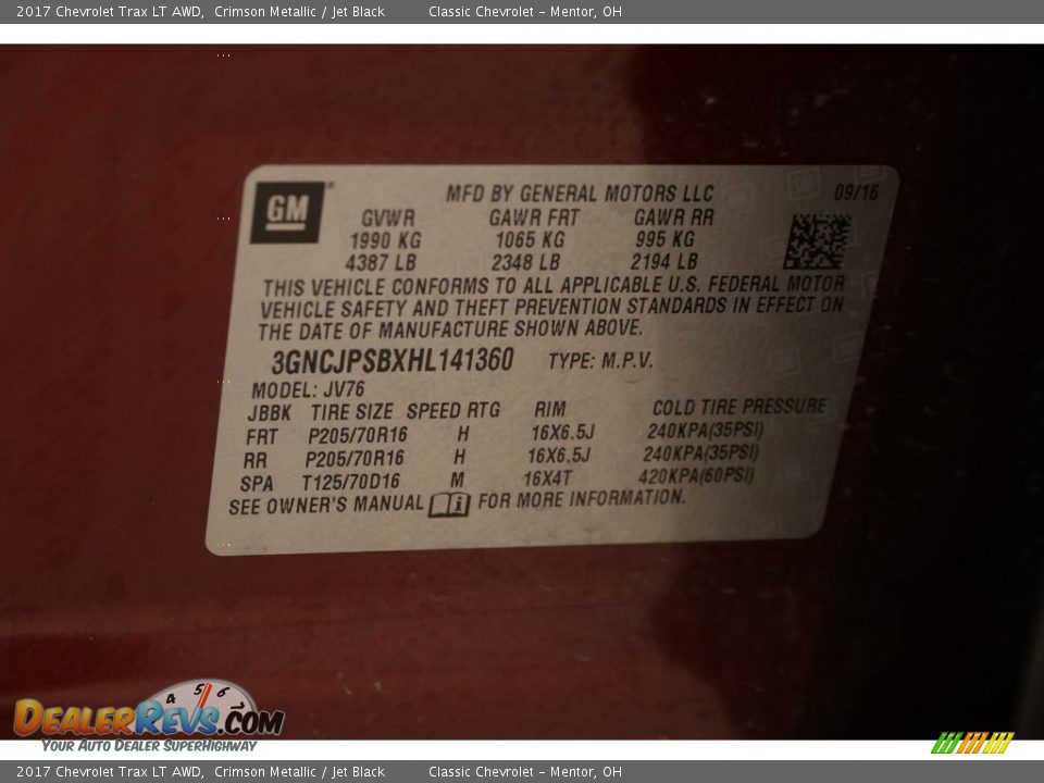 2017 Chevrolet Trax LT AWD Crimson Metallic / Jet Black Photo #18