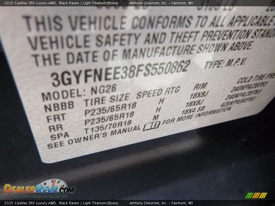 2015 Cadillac SRX Luxury AWD Black Raven / Light Titanium/Ebony Photo #14