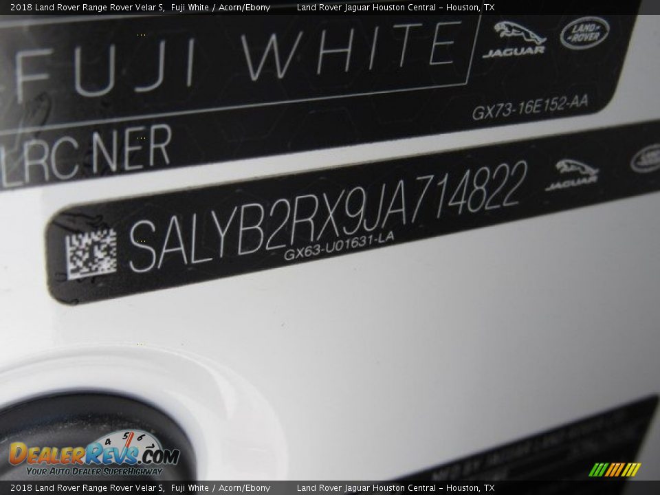 2018 Land Rover Range Rover Velar S Fuji White / Acorn/Ebony Photo #24