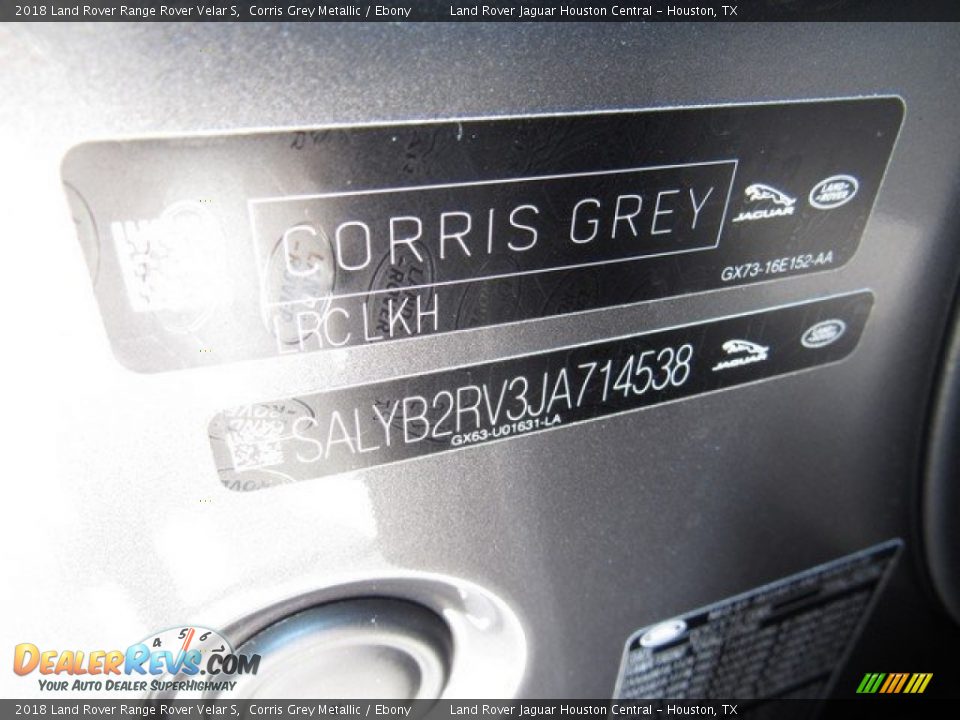 2018 Land Rover Range Rover Velar S Corris Grey Metallic / Ebony Photo #24
