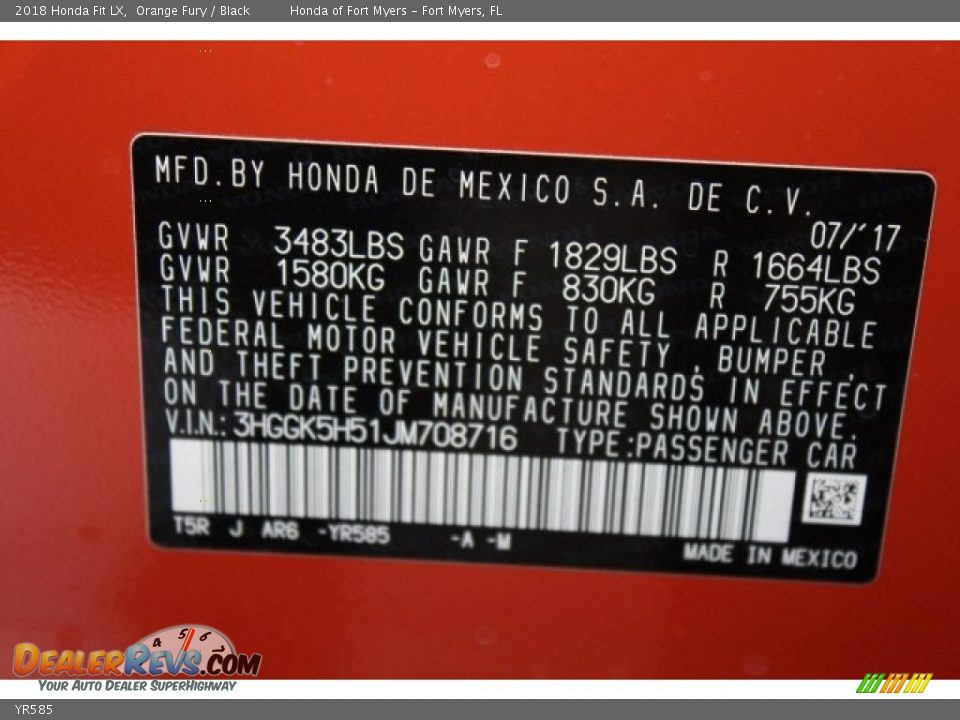 Honda Color Code YR585 Orange Fury
