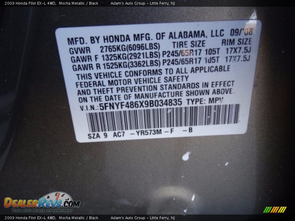 2009 Honda Pilot EX-L 4WD Mocha Metallic / Black Photo #26
