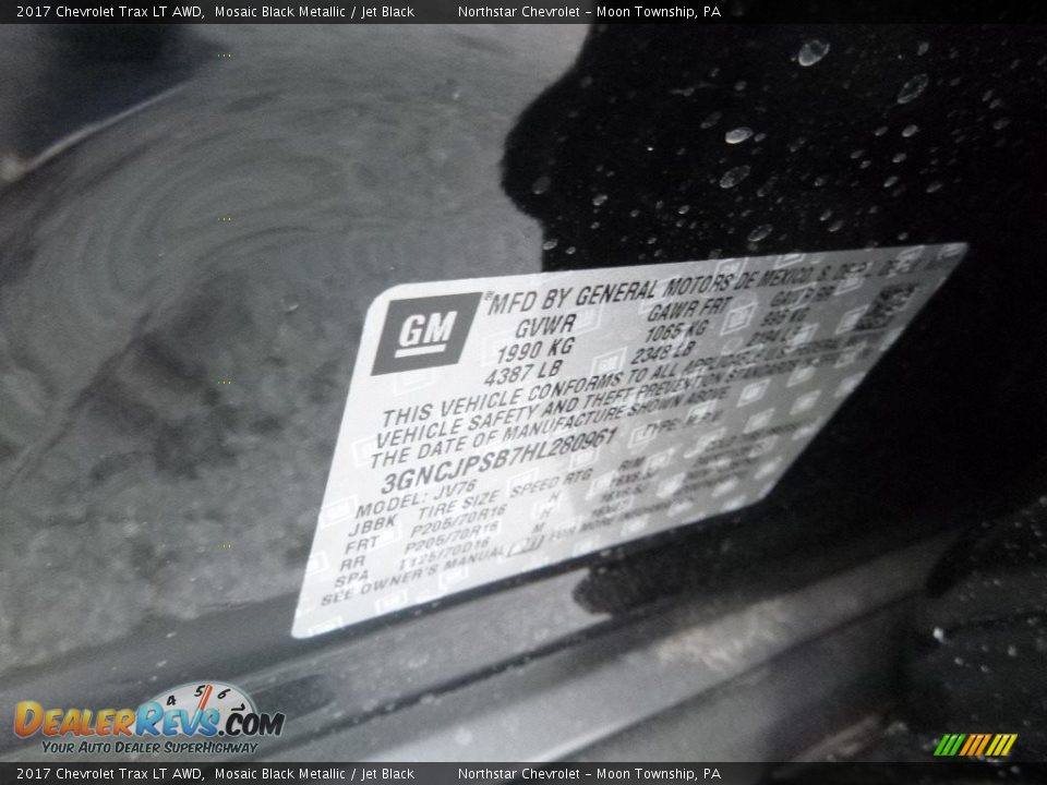 2017 Chevrolet Trax LT AWD Mosaic Black Metallic / Jet Black Photo #16