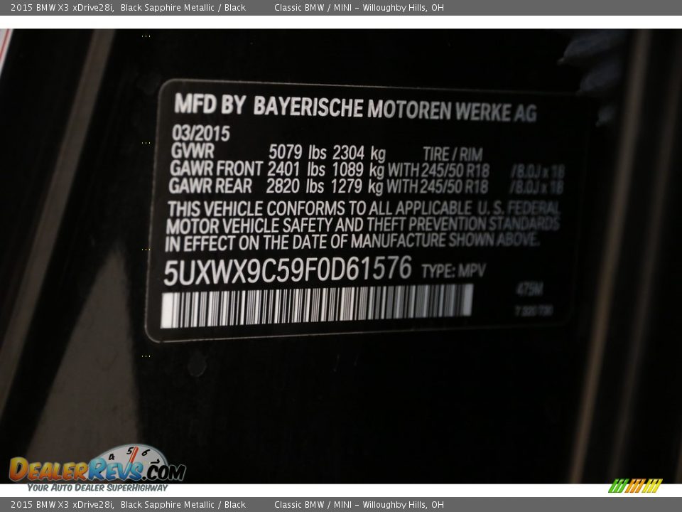 2015 BMW X3 xDrive28i Black Sapphire Metallic / Black Photo #21