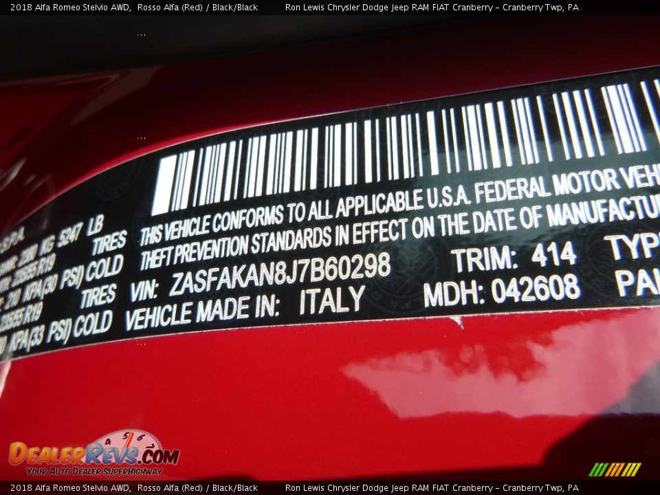 2018 Alfa Romeo Stelvio AWD Rosso Alfa (Red) / Black/Black Photo #21