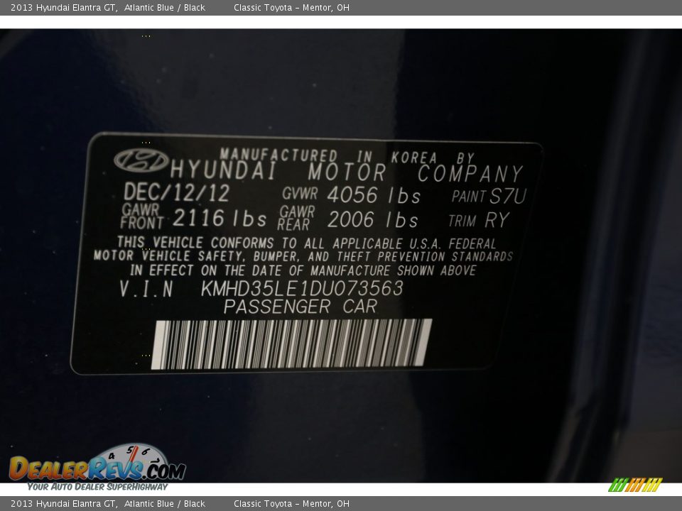 2013 Hyundai Elantra GT Atlantic Blue / Black Photo #17