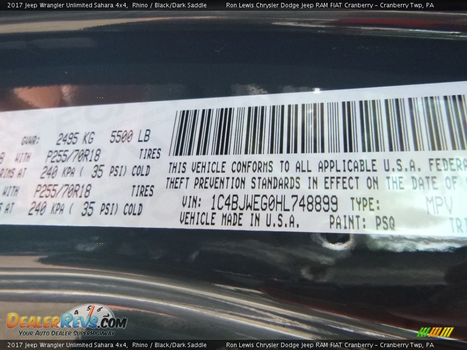 2017 Jeep Wrangler Unlimited Sahara 4x4 Rhino / Black/Dark Saddle Photo #15