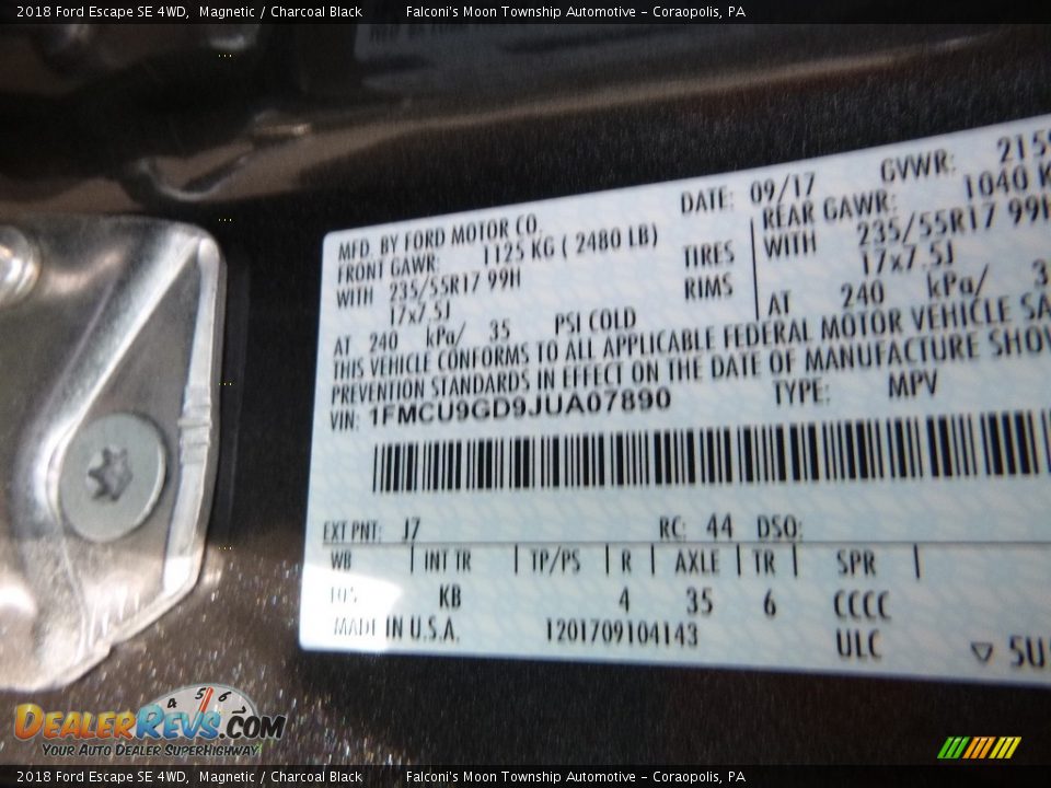 2018 Ford Escape SE 4WD Magnetic / Charcoal Black Photo #12