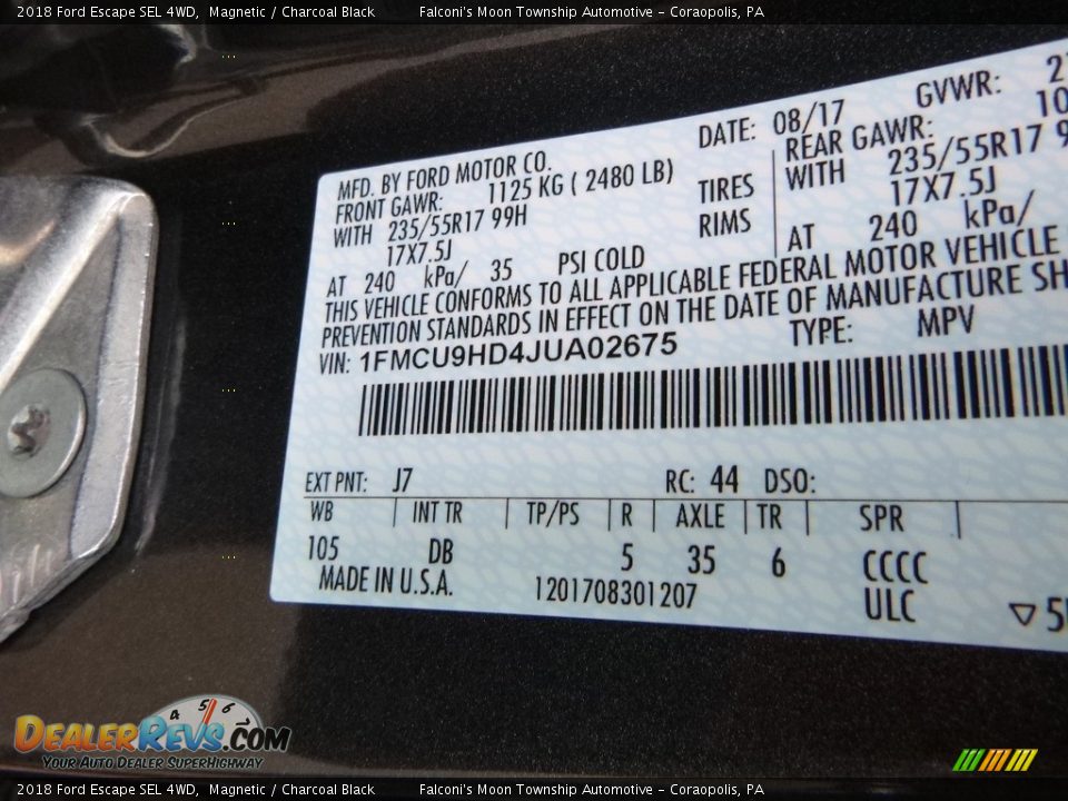 2018 Ford Escape SEL 4WD Magnetic / Charcoal Black Photo #12