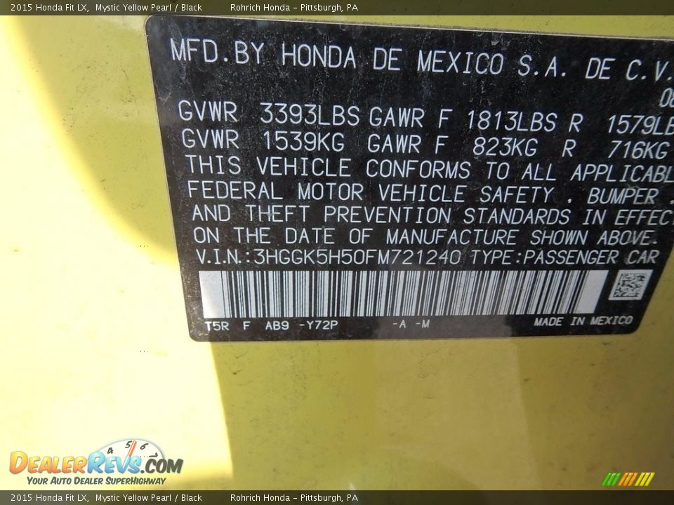 2015 Honda Fit LX Mystic Yellow Pearl / Black Photo #27