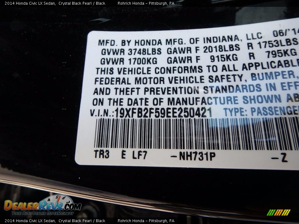 2014 Honda Civic LX Sedan Crystal Black Pearl / Black Photo #27