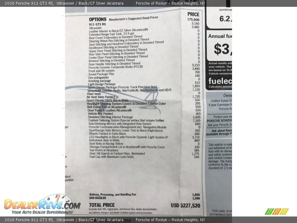 2016 Porsche 911 GT3 RS Window Sticker Photo #31