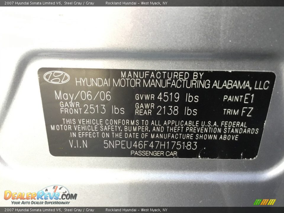 2007 Hyundai Sonata Limited V6 Steel Gray / Gray Photo #32
