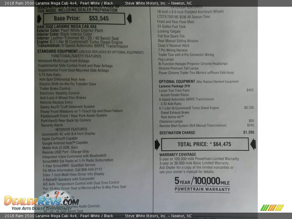 2018 Ram 3500 Laramie Mega Cab 4x4 Pearl White / Black Photo #35