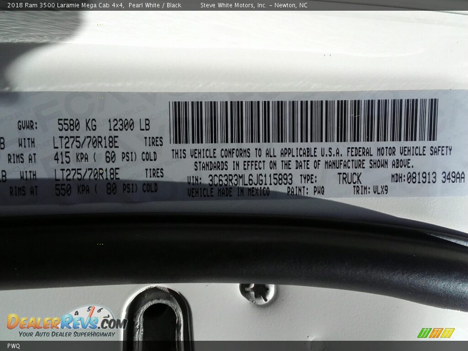 Ram Color Code PWQ Pearl White