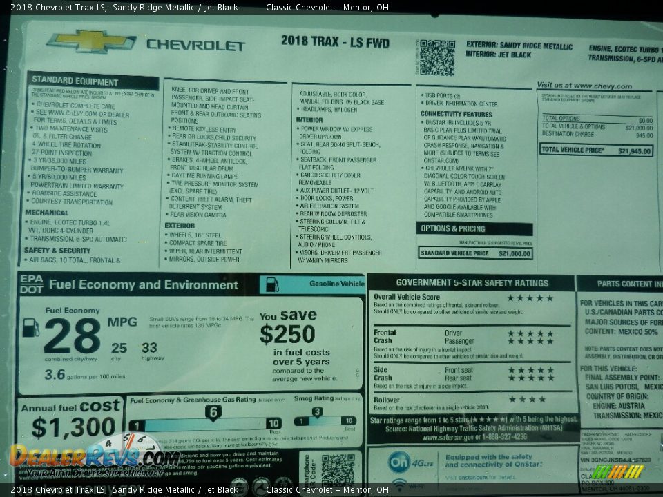 2018 Chevrolet Trax LS Window Sticker Photo #6