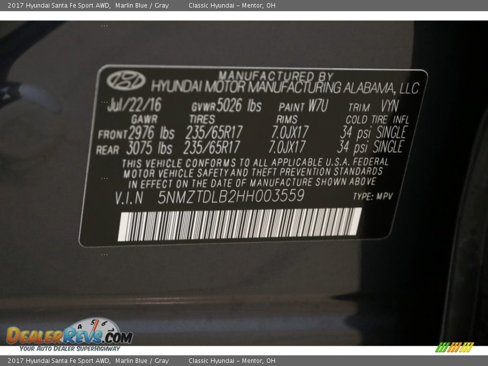 2017 Hyundai Santa Fe Sport AWD Marlin Blue / Gray Photo #20