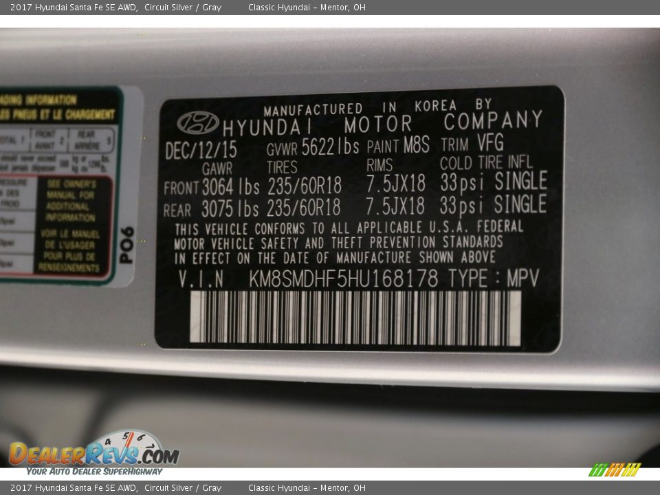 2017 Hyundai Santa Fe SE AWD Circuit Silver / Gray Photo #22
