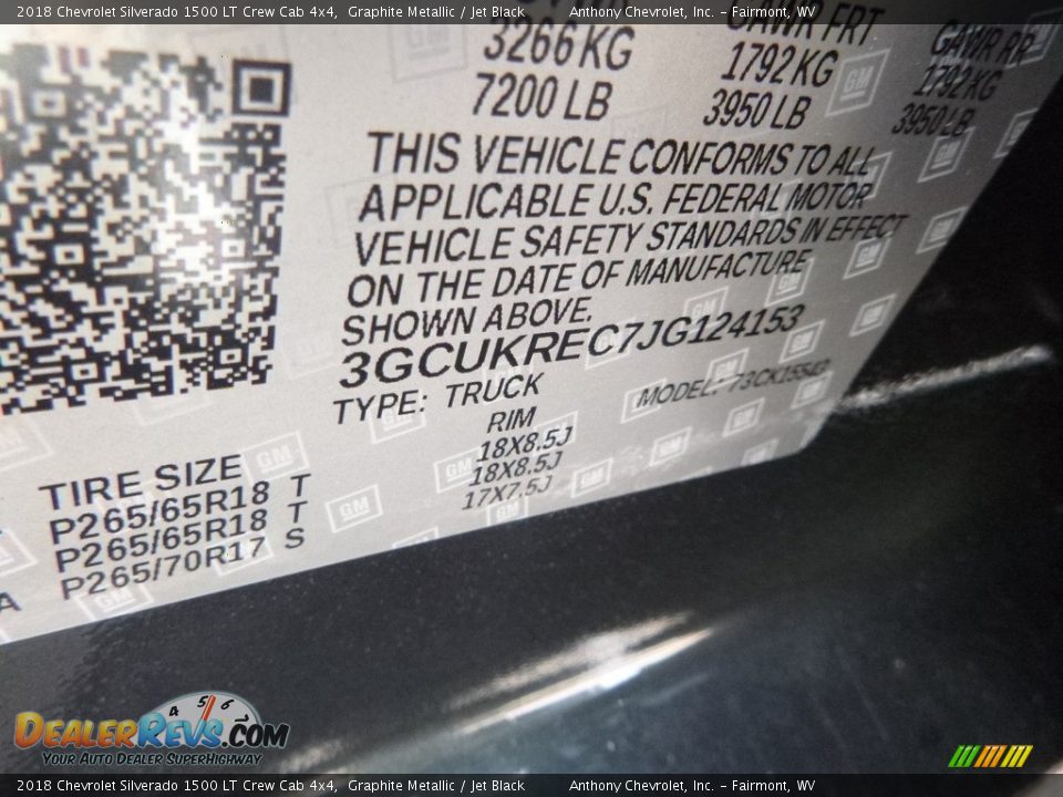 2018 Chevrolet Silverado 1500 LT Crew Cab 4x4 Graphite Metallic / Jet Black Photo #15