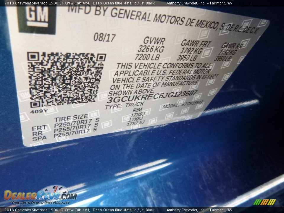 2018 Chevrolet Silverado 1500 LT Crew Cab 4x4 Deep Ocean Blue Metallic / Jet Black Photo #14