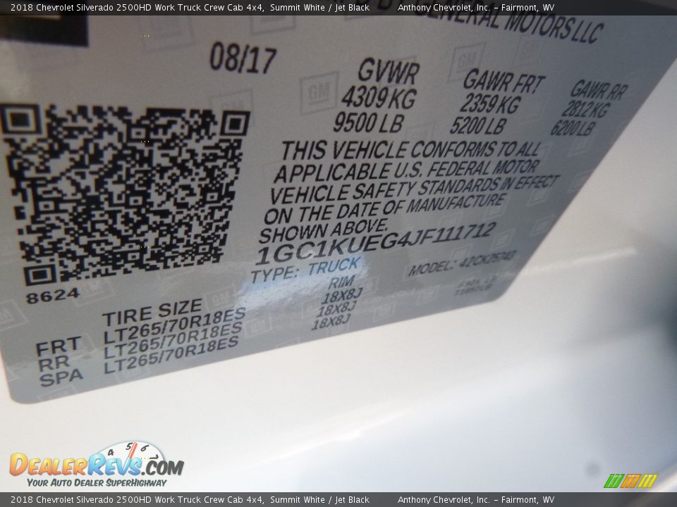 2018 Chevrolet Silverado 2500HD Work Truck Crew Cab 4x4 Summit White / Jet Black Photo #15