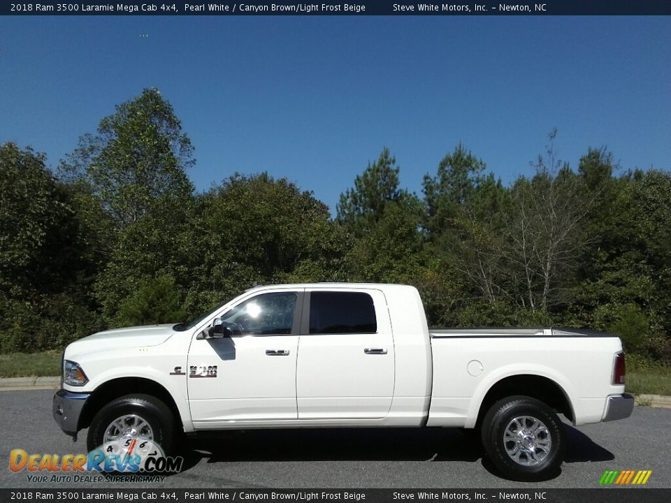 2018 Ram 3500 Laramie Mega Cab 4x4 Pearl White / Canyon Brown/Light Frost Beige Photo #1