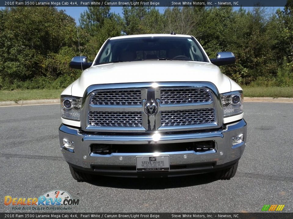 2018 Ram 3500 Laramie Mega Cab 4x4 Pearl White / Canyon Brown/Light Frost Beige Photo #3