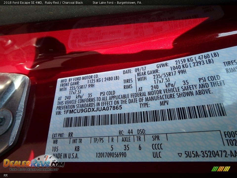 Ford Color Code RR Ruby Red