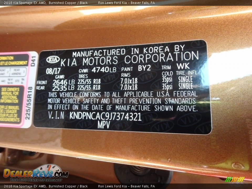 2018 Kia Sportage EX AWD Burnished Copper / Black Photo #15