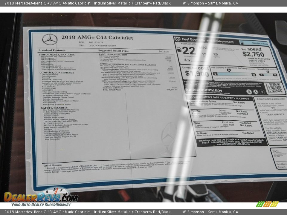 2018 Mercedes-Benz C 43 AMG 4Matic Cabriolet Window Sticker Photo #11