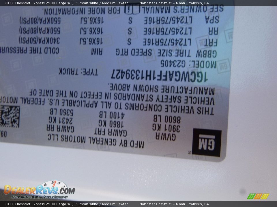 2017 Chevrolet Express 2500 Cargo WT Summit White / Medium Pewter Photo #16