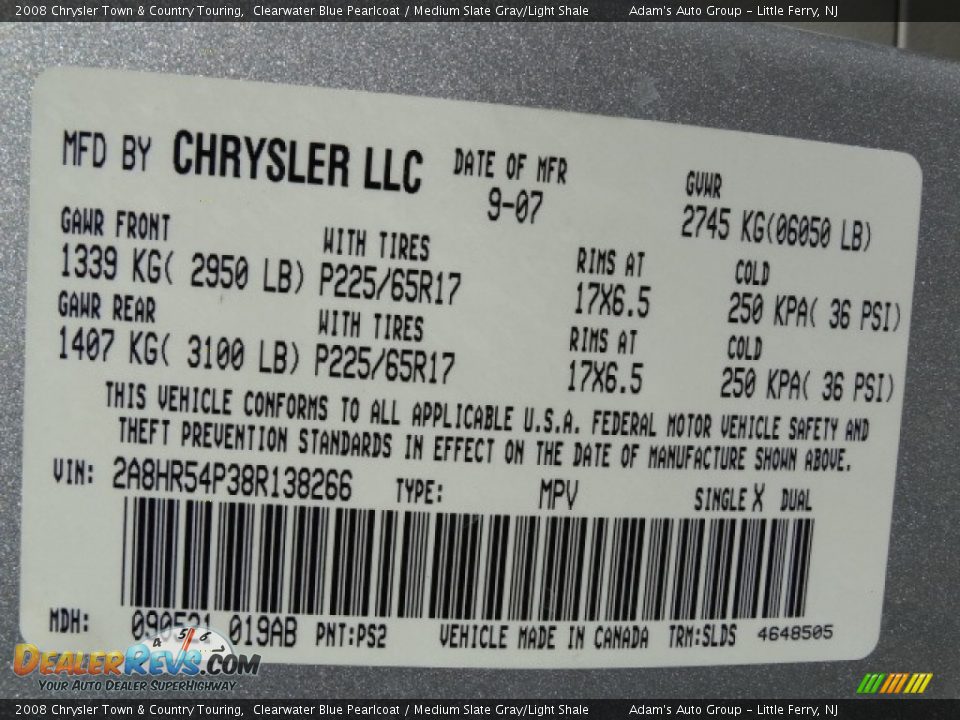 2008 Chrysler Town & Country Touring Clearwater Blue Pearlcoat / Medium Slate Gray/Light Shale Photo #9