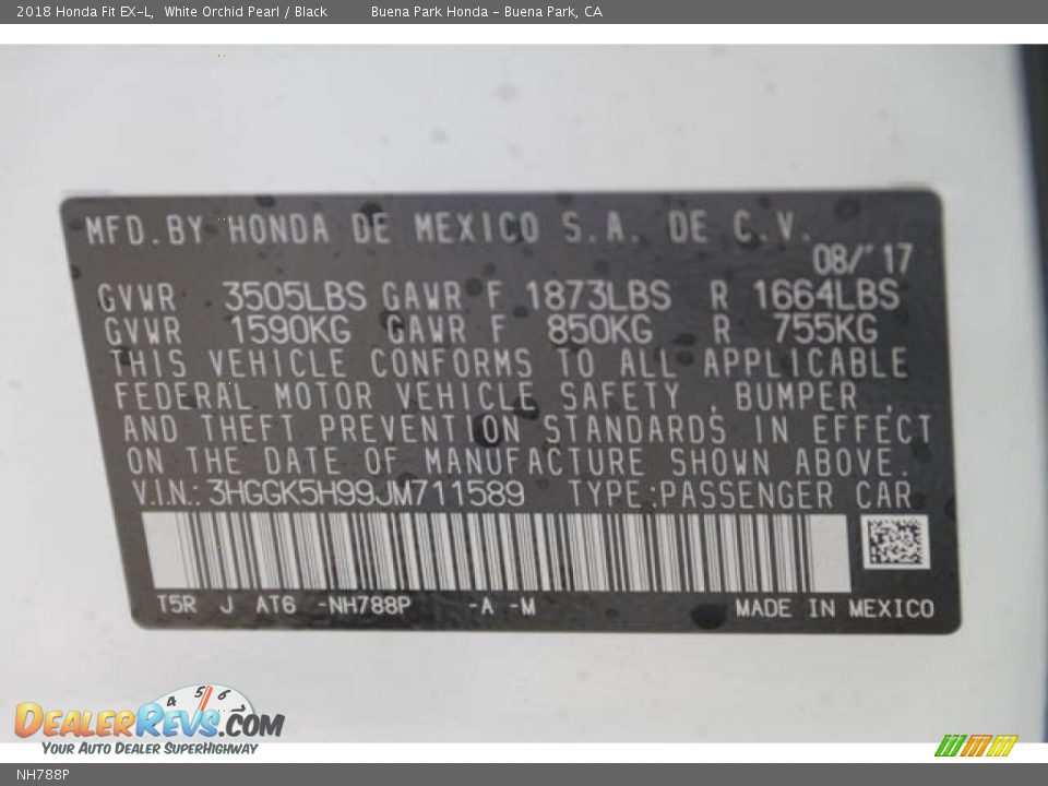 Honda Color Code NH788P White Orchid Pearl