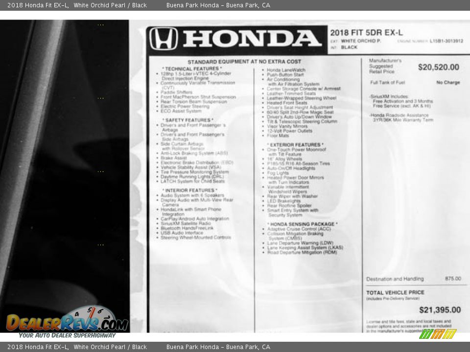 2018 Honda Fit EX-L Window Sticker Photo #20