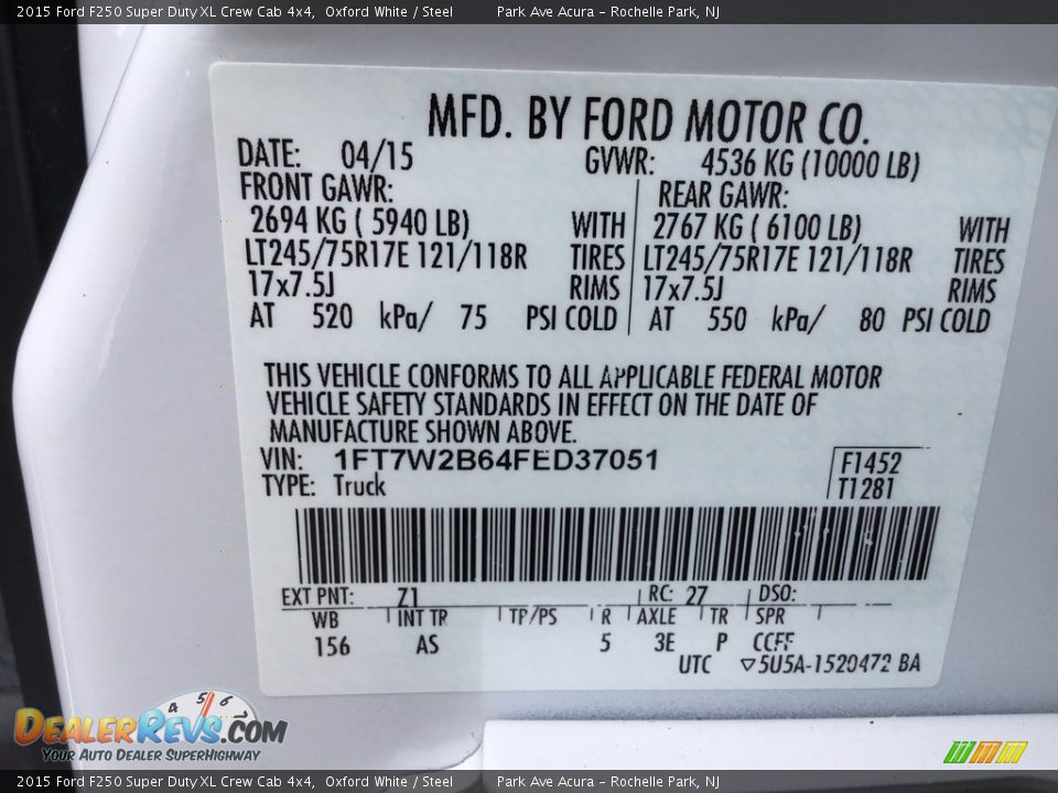 2015 Ford F250 Super Duty XL Crew Cab 4x4 Oxford White / Steel Photo #35