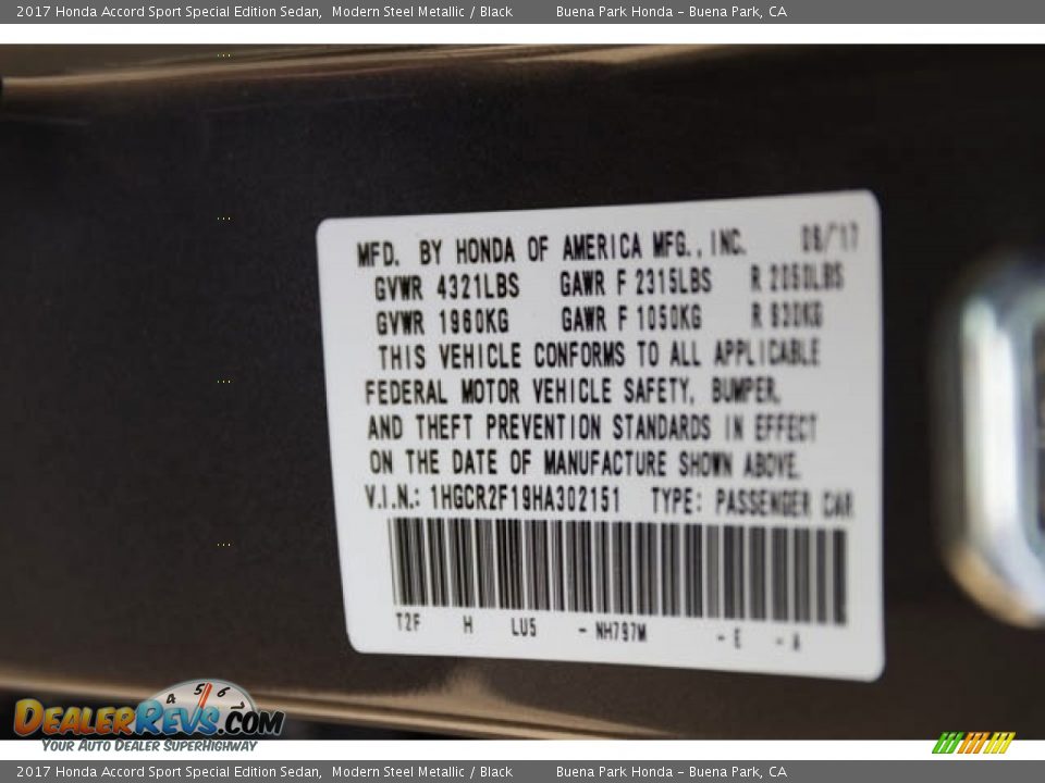 2017 Honda Accord Sport Special Edition Sedan Modern Steel Metallic / Black Photo #18