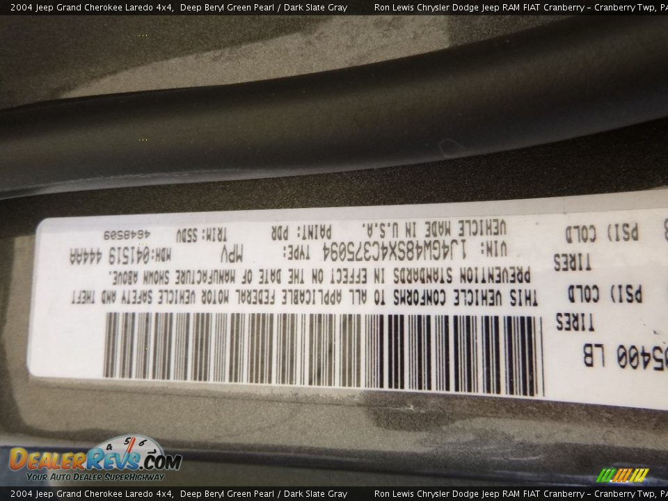 2004 Jeep Grand Cherokee Laredo 4x4 Deep Beryl Green Pearl / Dark Slate Gray Photo #16