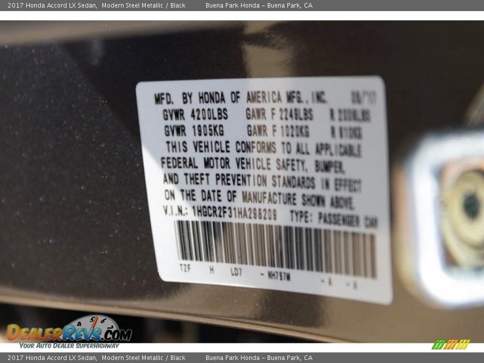 2017 Honda Accord LX Sedan Modern Steel Metallic / Black Photo #16