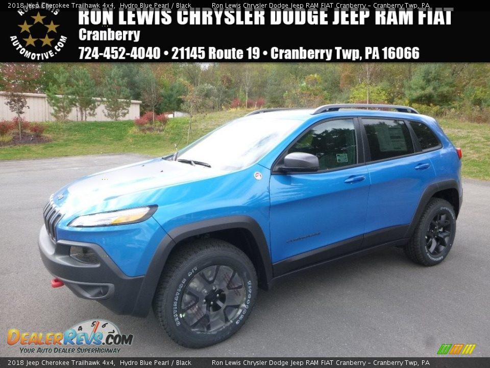 2018 Jeep Cherokee Trailhawk 4x4 Hydro Blue Pearl / Black Photo #1