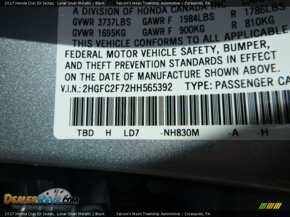 2017 Honda Civic EX Sedan Lunar Silver Metallic / Black Photo #12