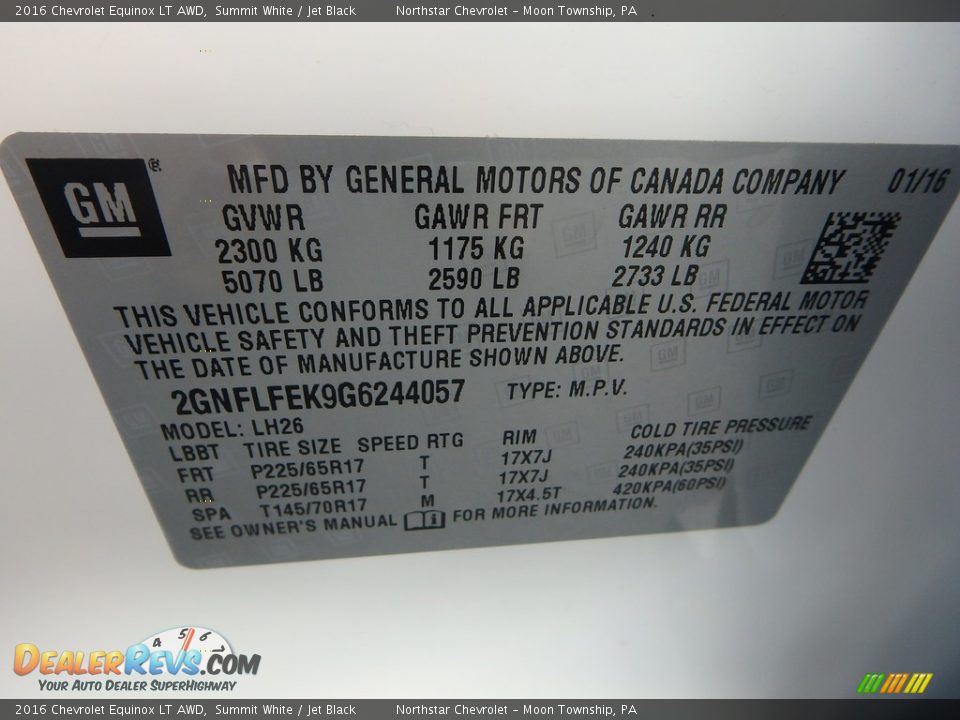 2016 Chevrolet Equinox LT AWD Summit White / Jet Black Photo #28