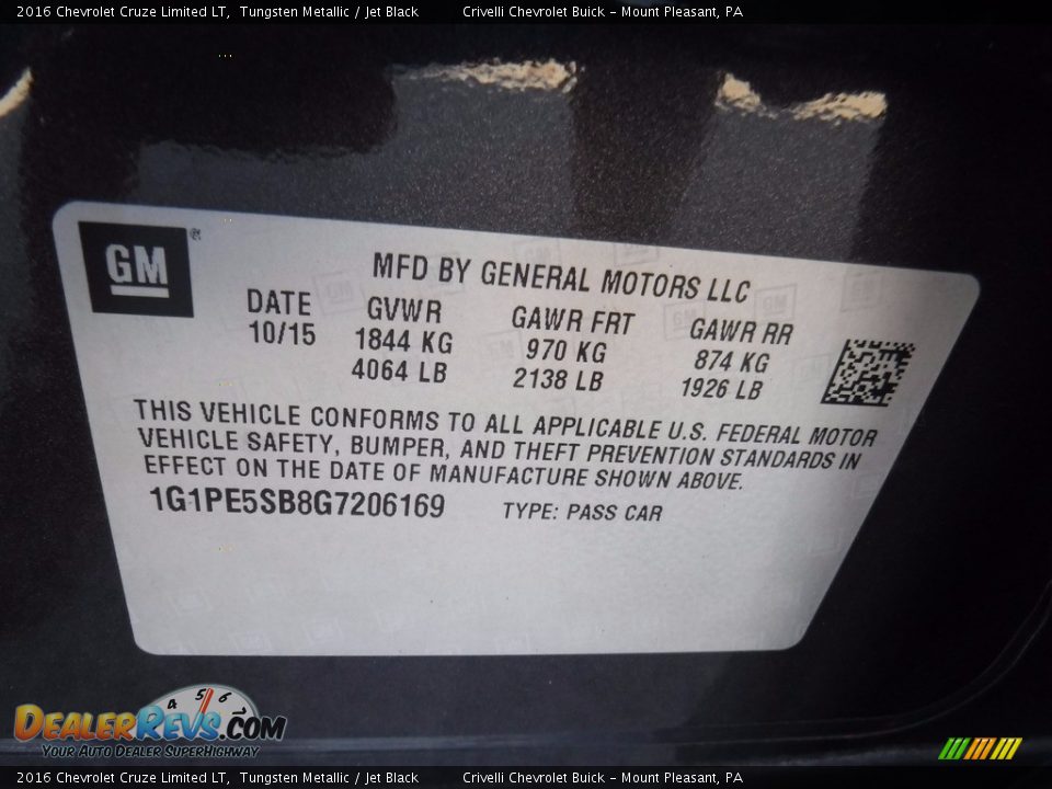 2016 Chevrolet Cruze Limited LT Tungsten Metallic / Jet Black Photo #29