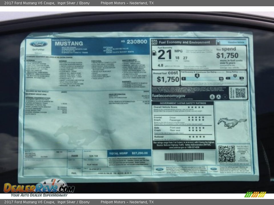 2017 Ford Mustang V6 Coupe Ingot Silver / Ebony Photo #9