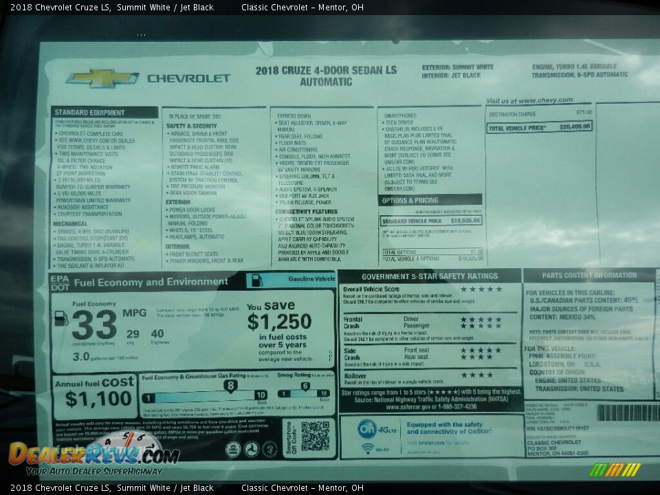2018 Chevrolet Cruze LS Summit White / Jet Black Photo #6