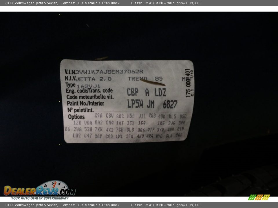 2014 Volkswagen Jetta S Sedan Tempest Blue Metallic / Titan Black Photo #16